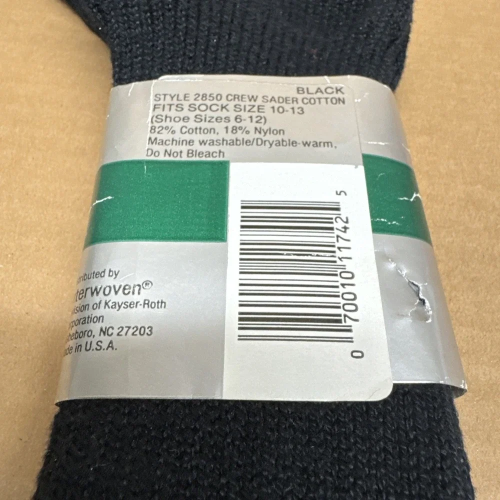 Vintage New Interwoven Socks Mens Size 10-13 Black Crew Saber Cotton heavy